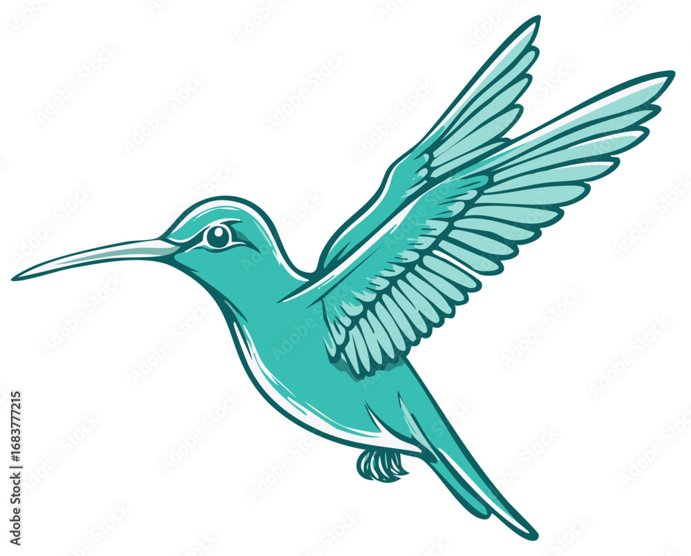 Fototapeta premium Stylized Teal Hummingbird Illustration with Wings Extended