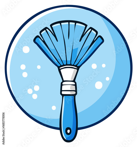 Blue Feather Duster Household Cleaning Tool Icon Simple Cartoon Illustration