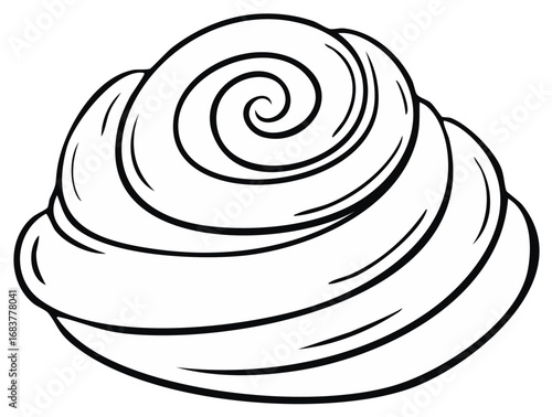 Delicious Pastry Sweet Roll with Swirl Detail black and white outline illustration