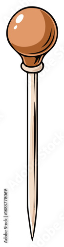 Isolated cartoon illustration of a round headed cocktail pick garnish stick
