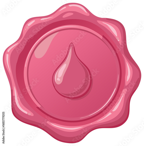 Isolated vector illustration of a glossy pink wax seal with a liquid drop impression for letters