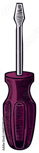 Hand Tool Screw Driver Illustration with Purple Handle, Flathead Bit for Home Repair, Improvement, Renovation, Isolated on White