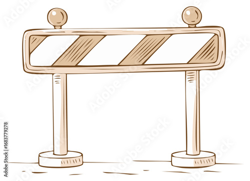 Hand Drawn Construction Barrier with Warning Stripes and Reflectors