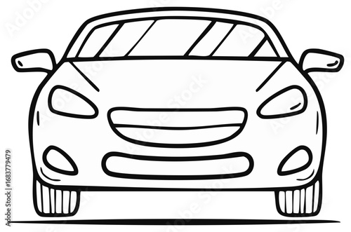 Front view of a generic car design in simple line art, showing headlights, windscreen, bonnet and wing mirrors