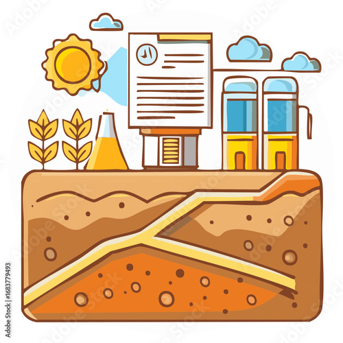 Conceptual illustration of farming, processing and environmental protection