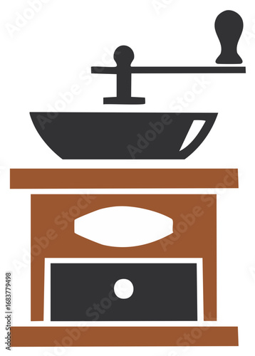 Isolated graphic design of a manual coffee grinder with drawer for Adobe Stock