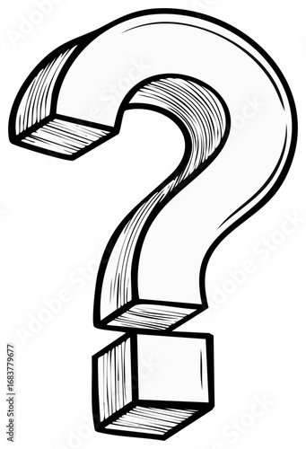 Hand drawn three dimensional question mark symbol sketch line art illustration
