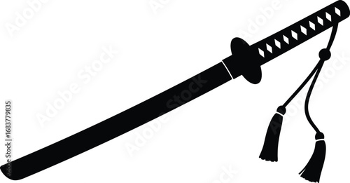 Silhouette of a japanese katana sword with tassels vector