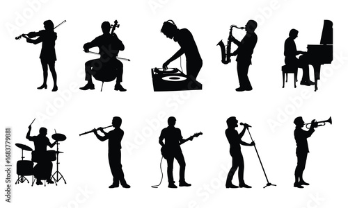 Musical Instrument Player Silhouette Vector Set