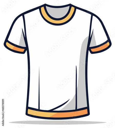 White T Shirt with Orange Trim Casual Short Sleeve Crew Neck Apparel