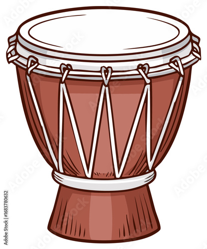 Isolated illustration of a djembe drum with an empty white head for striking and creating percussive sounds