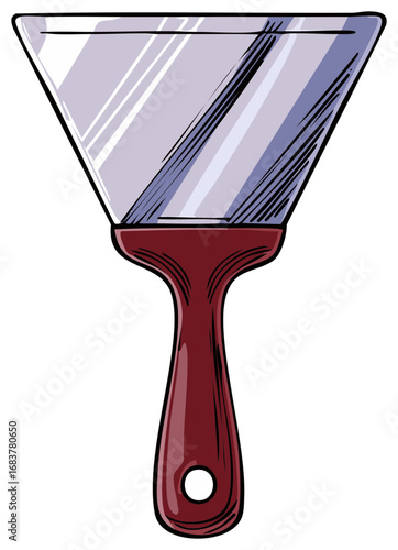 Illustration of a New Taping Knife with Smooth Edge and Sturdy Burgundy Colored Handle