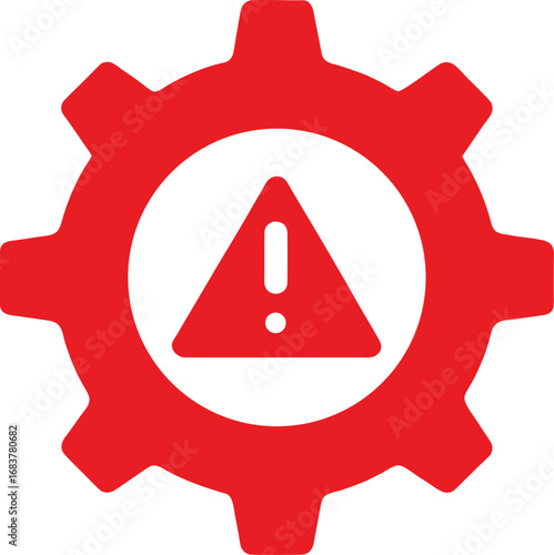 A red gear with a warning triangle and exclamation mark symbol