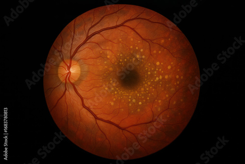 Retinal Fundus with Drusen: Illustration of Age-Related Macular Degeneration (AMD)