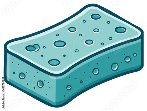 Turquoise Sponge with Bubbles and Pores for Cleaning and Scrubbing