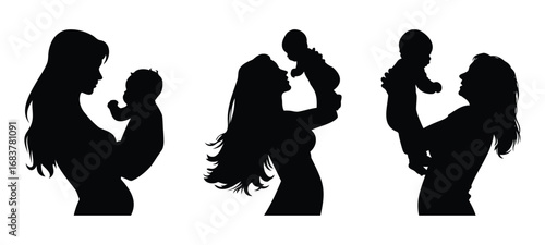 Mother Holding Baby Silhouette Vector Illustration
