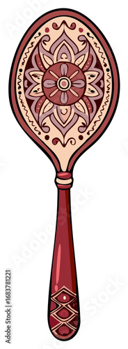 Decorative Wooden Spoon with Intricate Mandala and Geometric Patterns