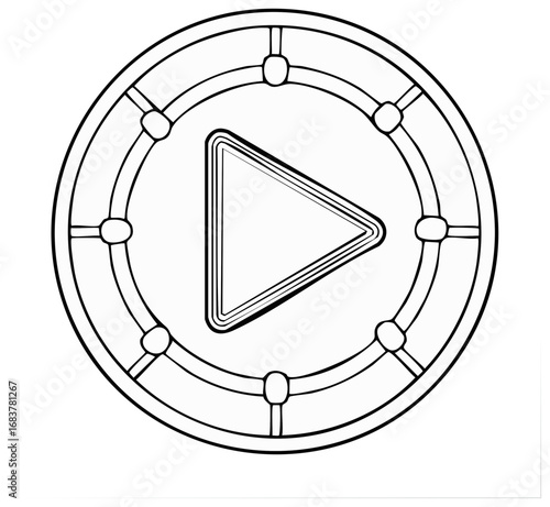 Simple circular play button, black and white vector graphic, play symbol, triangle shape, minimalist design, basic icon, audio visual media