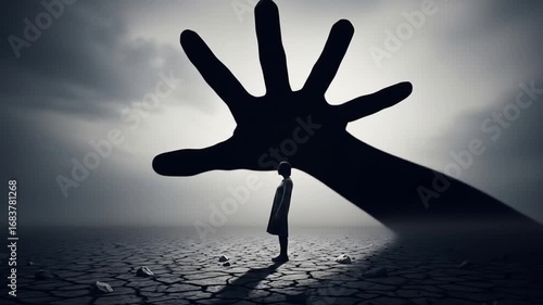 Conceptual art depicting loneliness and despair with a giant shadow looming over a person video 4k Video 4k