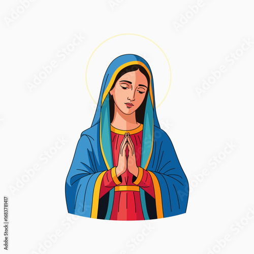 Religious Iconography of a Devout Woman in Prayer with a Halo