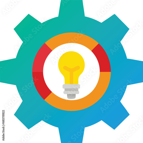Gear with light bulb inside representing innovation and creative ideas