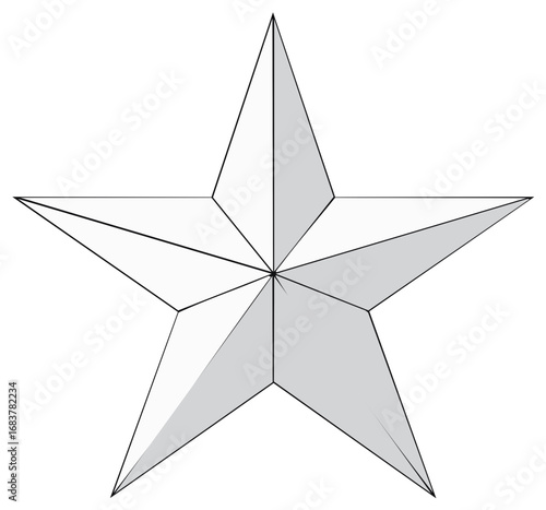 Five Pointed Star Geometric Shape with Shading and Outline