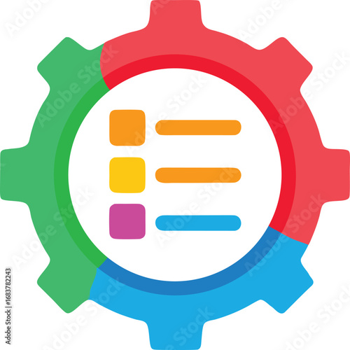 Gear with checklist and colorful segments