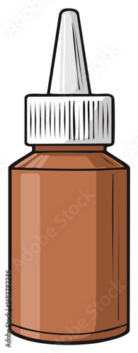 Simple cartoon illustration of a brown bottle with a white nozzle applicator