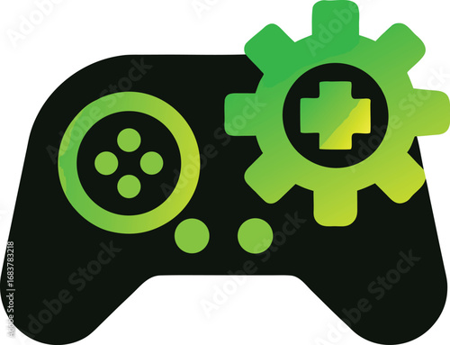 Game controller with a green gear icon