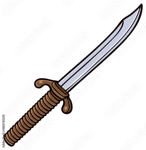Cartoon Dagger with a Wrapped Handle and Curved Blade Illustration
