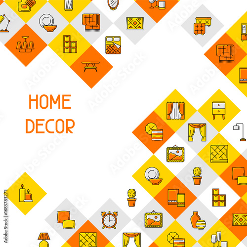 Home decor icons background. Domestic items thin line illustration.