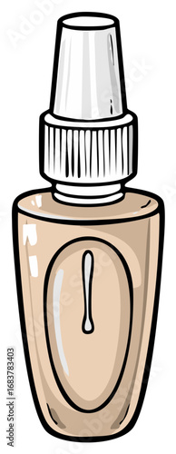 Cartoon illustration of cosmetic face foundation bottle in a minimalistic style