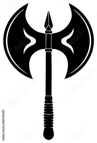 Black silhouette of a medieval double-headed battle axe fantasy weapon vector icon