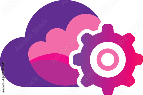 Cloud and gear icon with purple and pink gradient
