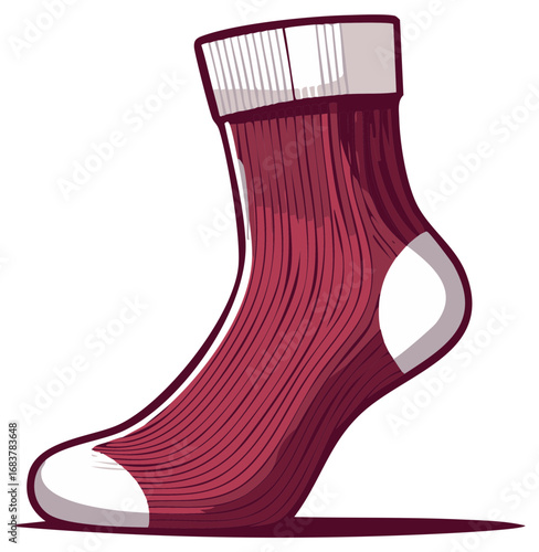 Stylized vector illustration of a single red and white athletic ankle sock
