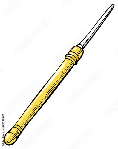 Golden cosmetic tool with needle tip for beauty procedures. Cartoon style design element.