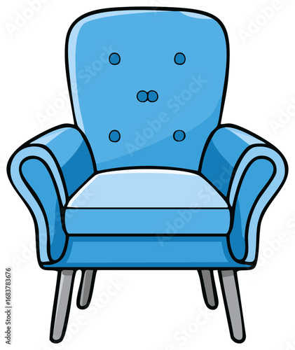 Cartoon Illustration of a Blue Armchair