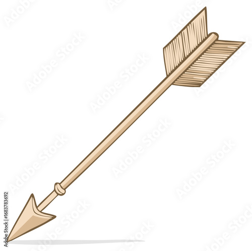 Wooden Arrow Illustration: Archery, Hunting, and Medieval Weaponry Isolated on White Background