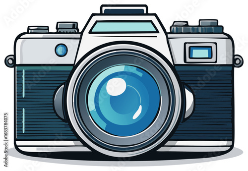 Vintage Camera Illustration, Close Up on Lens, Photo Equipment and Photography