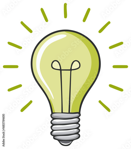 Illuminated lightbulb icon emits energy for idea generation and brainstorming