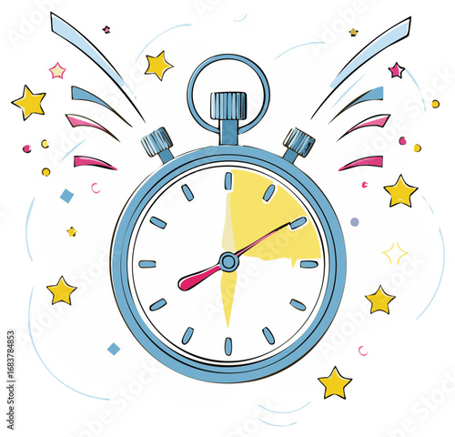 Stopwatch with a Speed Effect and Yellow Highlight Cartoon Illustration
