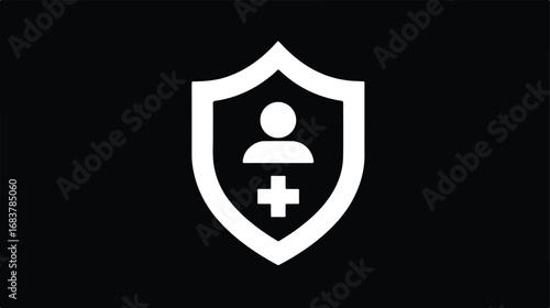 Protected health information and personal data security with healthcare and medical privacy protection icon vector illustration isolated on black background