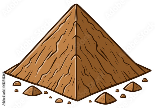 Cartoon style illustration of an ancient weathered stone pyramid monument