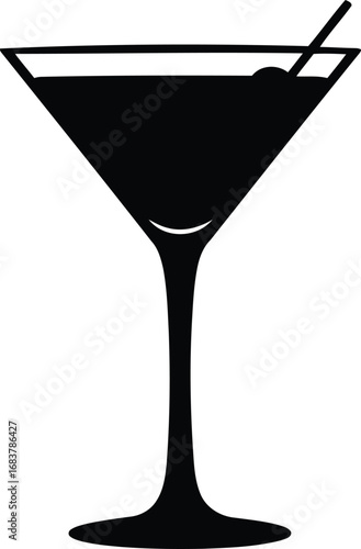 Elegant martini cocktail silhouette icon refreshing alcoholic beverage vector