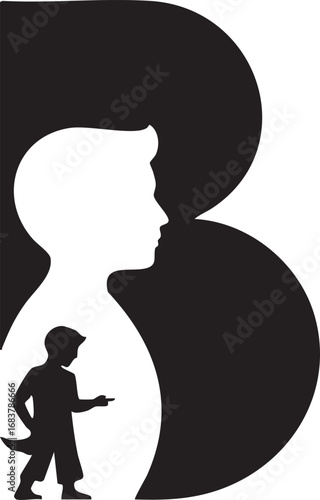 Father and Son Silhouette Illustration: A Generational Bond Depiction