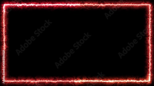 Animated glowing neon fire frame for webcam border and face cam overlay on black background perfect for streaming, gaming, live video, and digital motion graphic design.