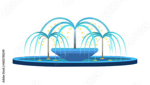 Beautiful blue water fountain vector illustration for garden landscape design and outdoor decor ideas