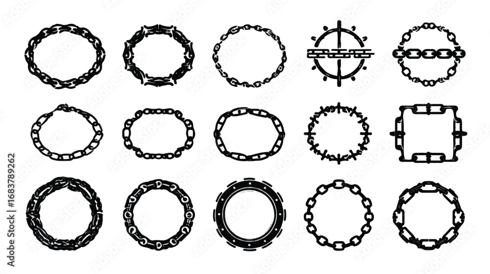 Obraz premium Set of fifteen black chain frames in various styles perfect for adding a unique touch to your designs