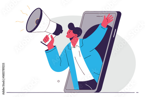 Announcing news through smartphone megaphone digital marketing communication