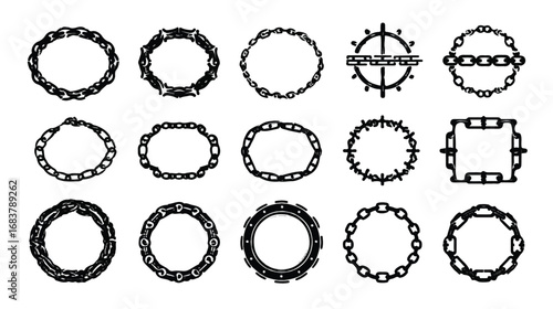 Set of fifteen black chain frames in various styles perfect for adding a unique touch to your designs